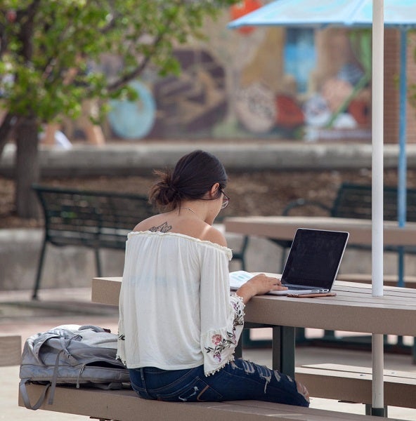 Student working in a computer